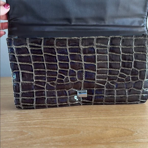 Murval Brown Crocodile-Embossed Clutch - Picture 3 of 5
